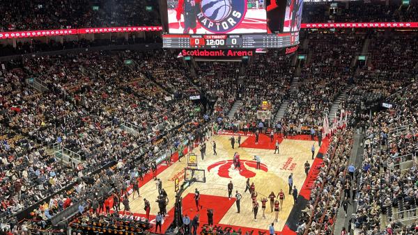 A full arena for a Toronto Raptors basketball game