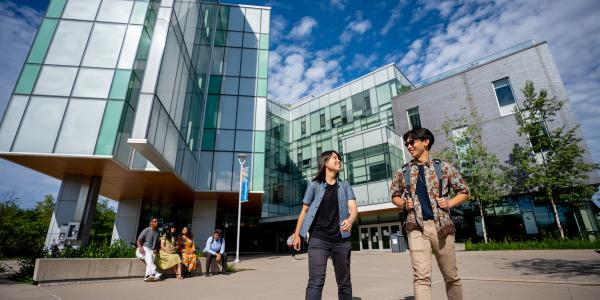 Students walking in front of UTSC's Instructional Centre