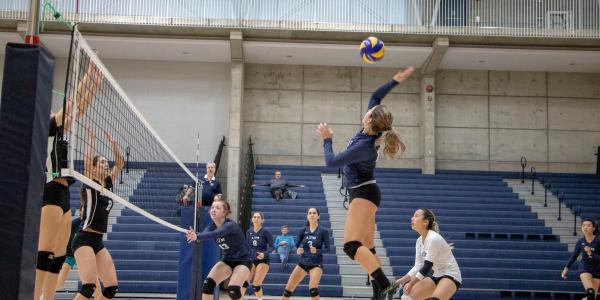 Students playing volleyball