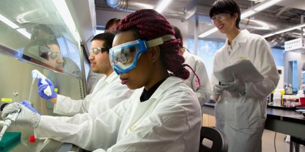 Students in biology lab.