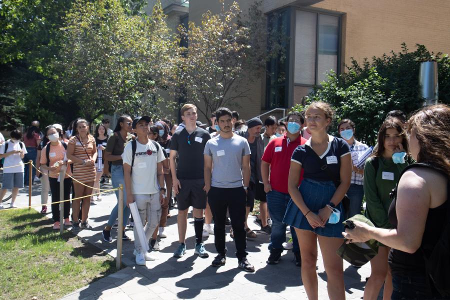 Students on a campus tour.