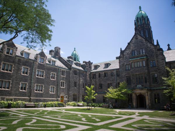 The quad of Trinity College on a clear summer day