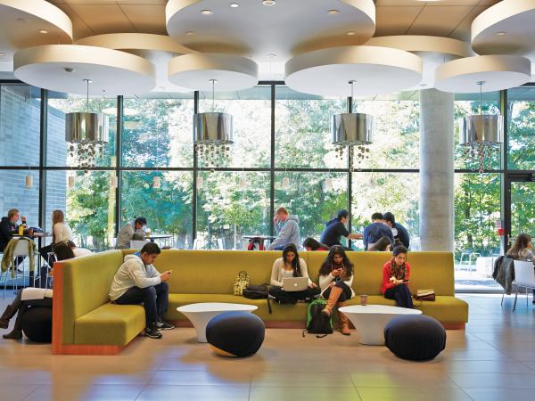 Students hanging out at UTM's Instructional Centre.