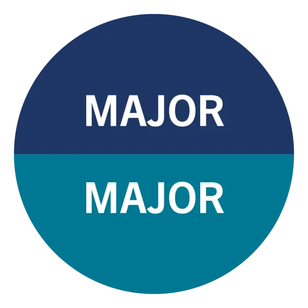 A circle divided in two sections. Both sections read "major".