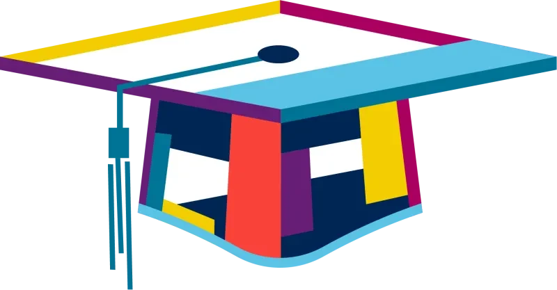 A colourful mortarboard, which is the logo for the Enrichment Academy