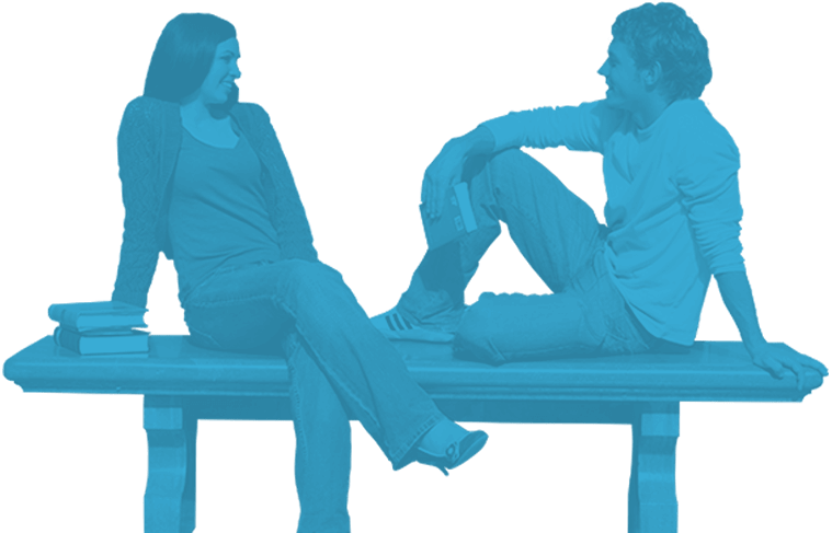 Two students sitting on a bench